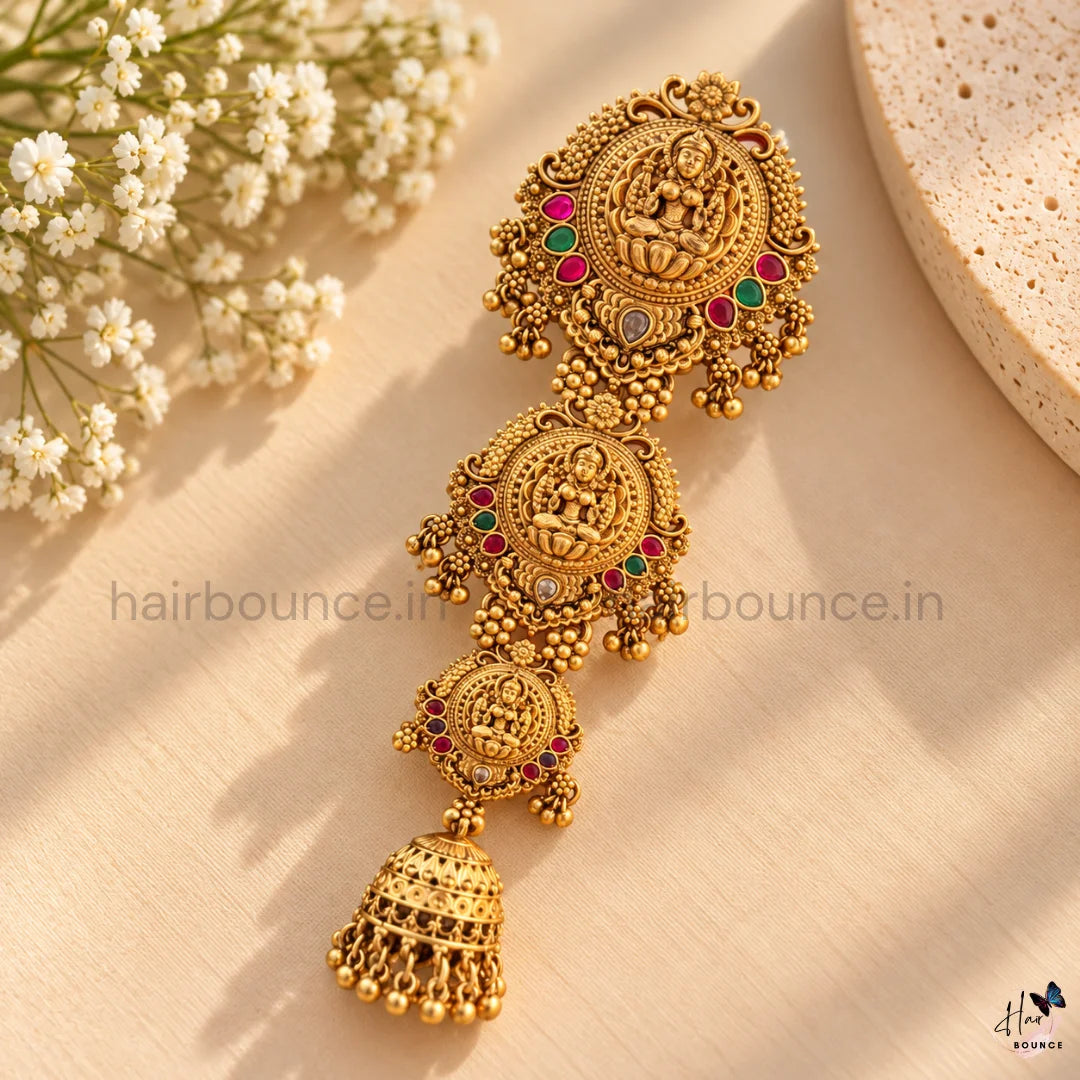 Divine Lakshmi Antique Temple Jada Billa with Jhumka Hangings