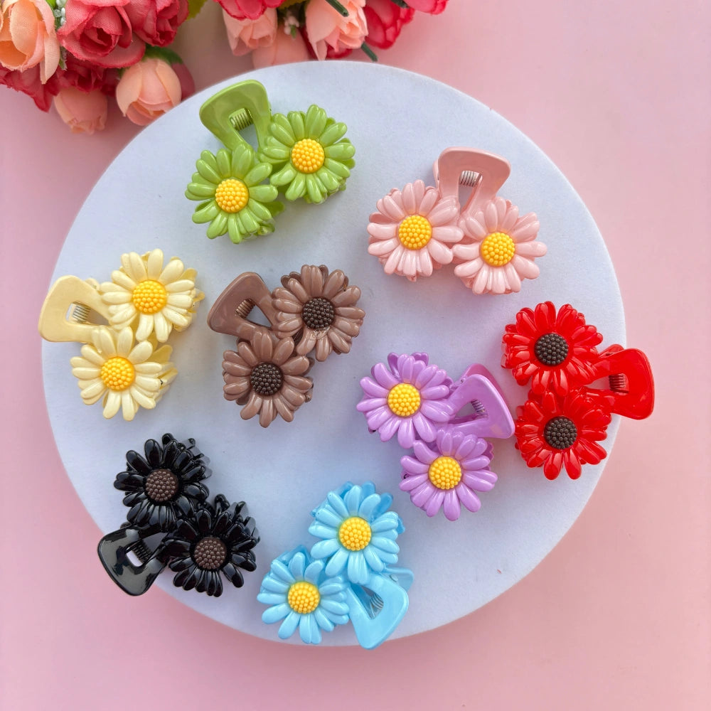 Double Flower Shinny Finish Hair Claw - Medium