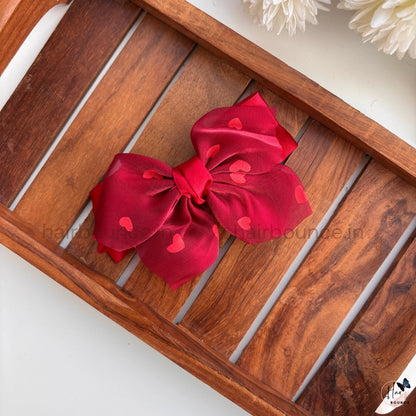 Heart Print Organza Bow Hair Clip