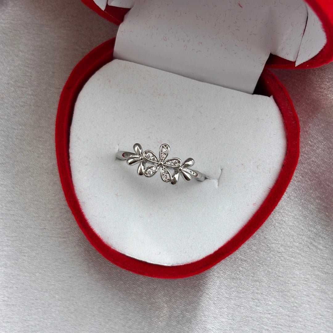 Adjustable Silver Flower Ring