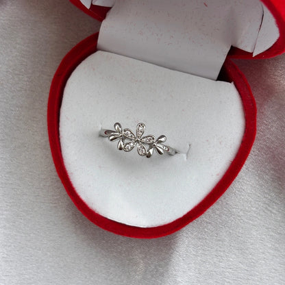 Adjustable Silver Flower Ring
