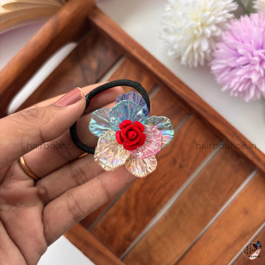 Iridescent Bloom Red Rose Hair Tie - Assorted Colours