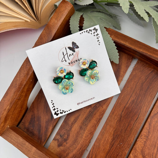 Iridescent Bloom Crystal Studs - Green