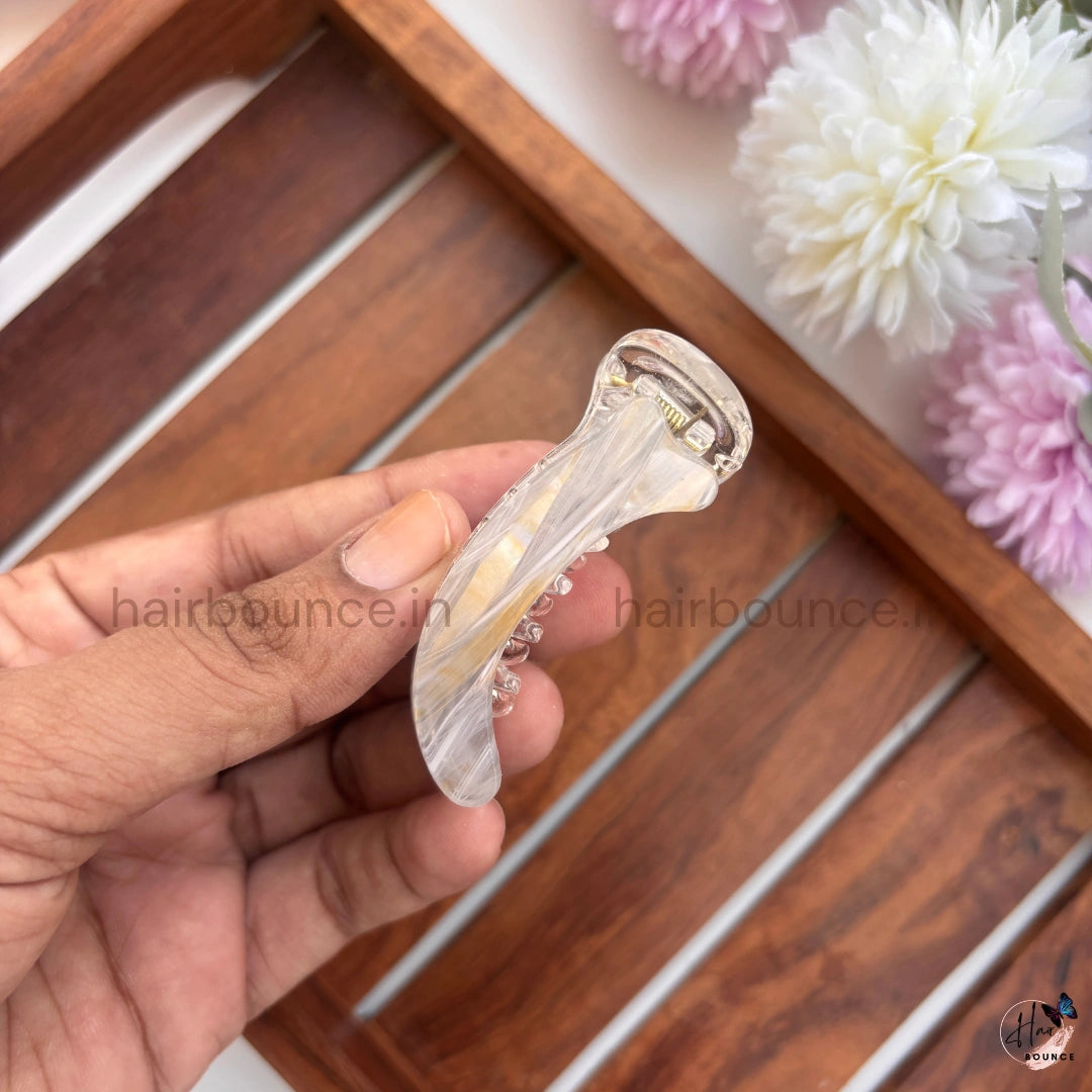 Glossy Marble Curved Banana Hair Clip – Small