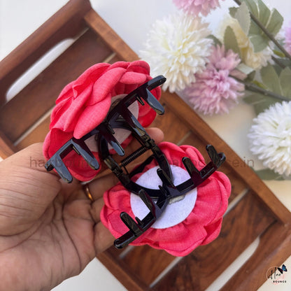Rose Bloom Fabric Hair Claw – Large