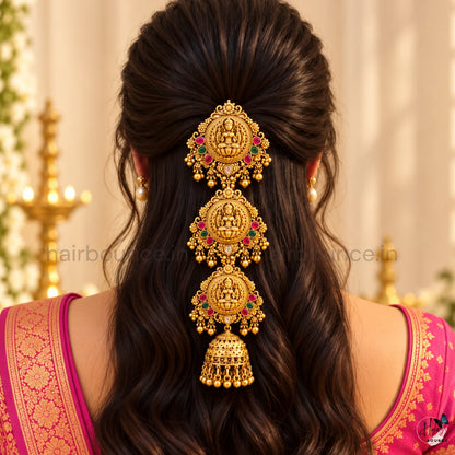 Divine Lakshmi Antique Temple Jada Billa with Jhumka Hangings