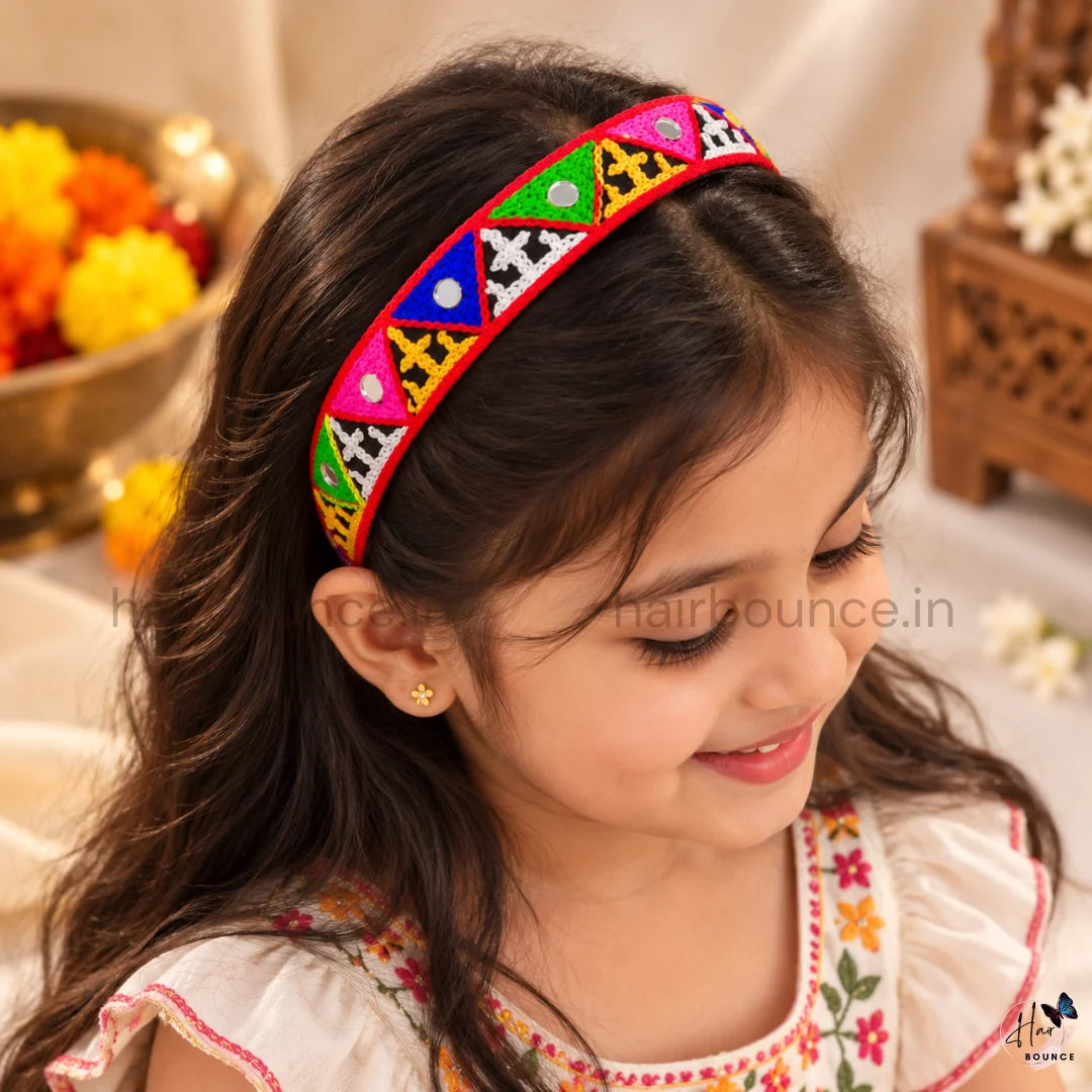 Navaratri Multicolour Embroidered Mirror Work Headband