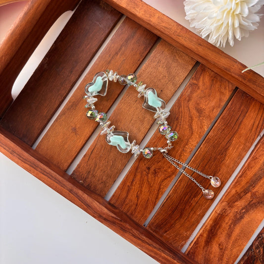 Crystal Heart Charm Bracelet – Adjustable