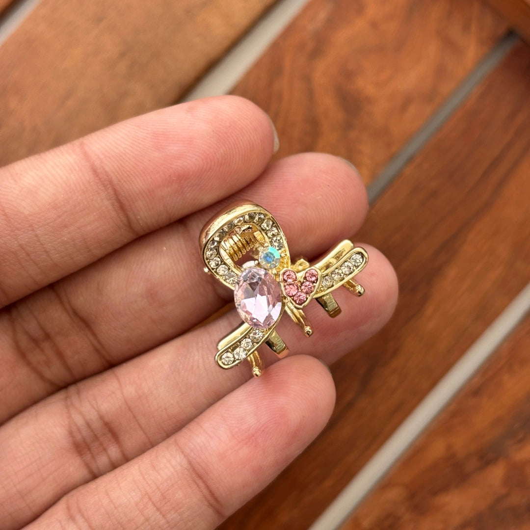 Crystal Ribbon Heart Hair Claw – Small