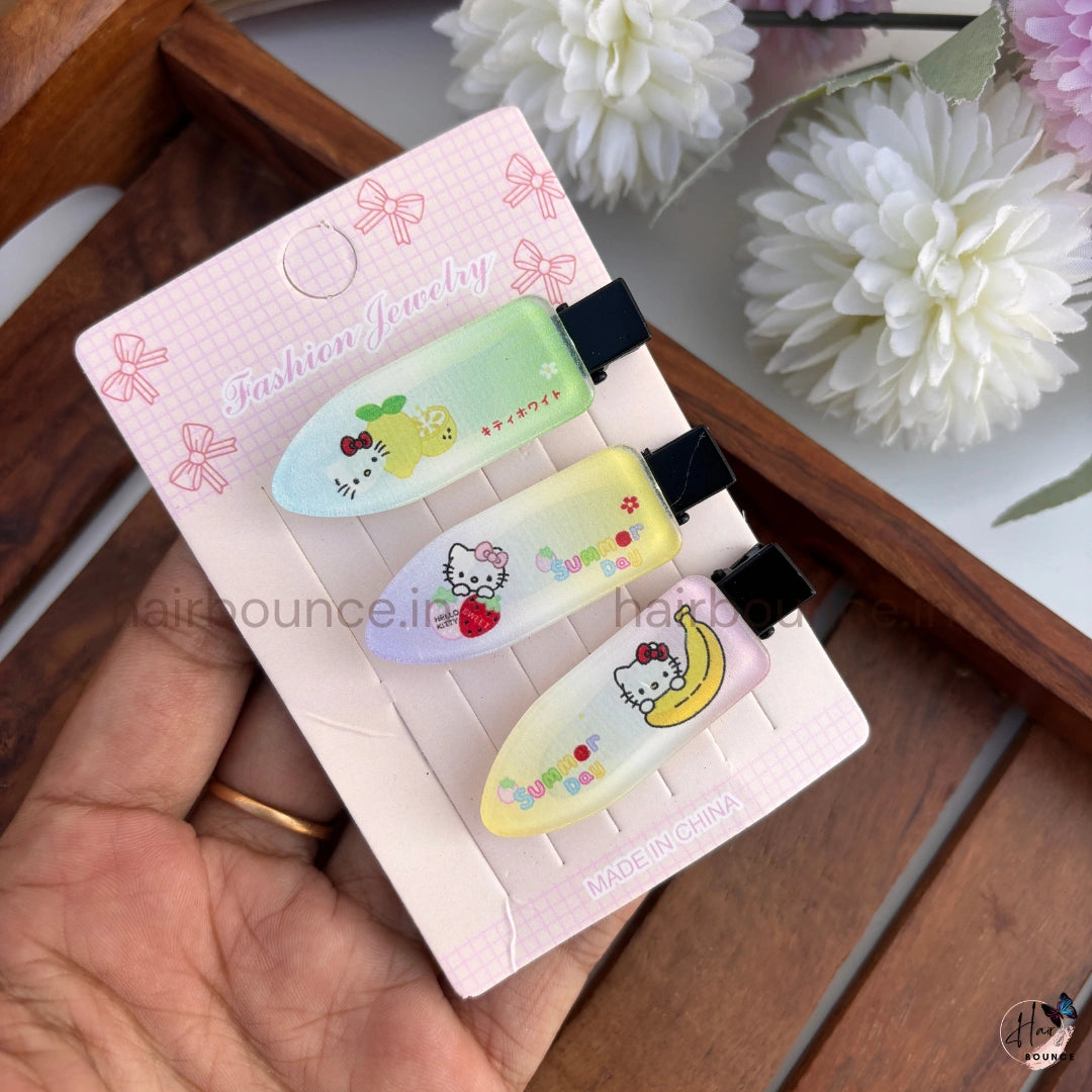 Kitty Printed Snap Hair Clips for Kids (Pack of 3) / Assorted Colours