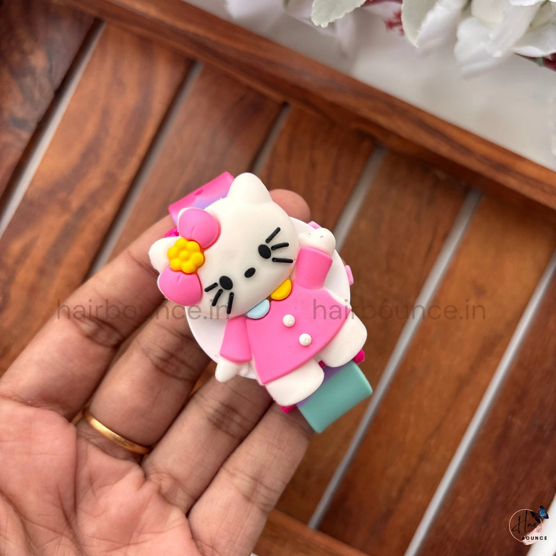 Hello Kitty Flip-Top Kids Decorative Wrist Watch – Cute Character Silicone Strap