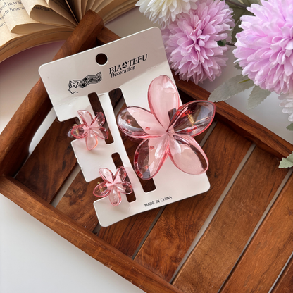 Glassy Flower Hair Claw – Set of 3 (1 Large + 2 Mini Claws)