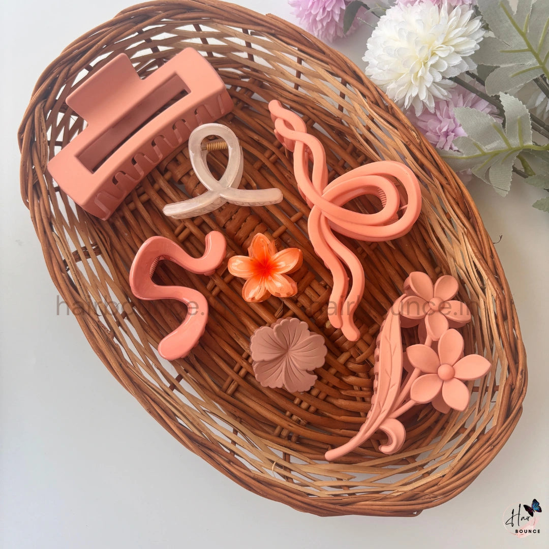 Peach Blossom Hair Claw Hamper – Set of 8