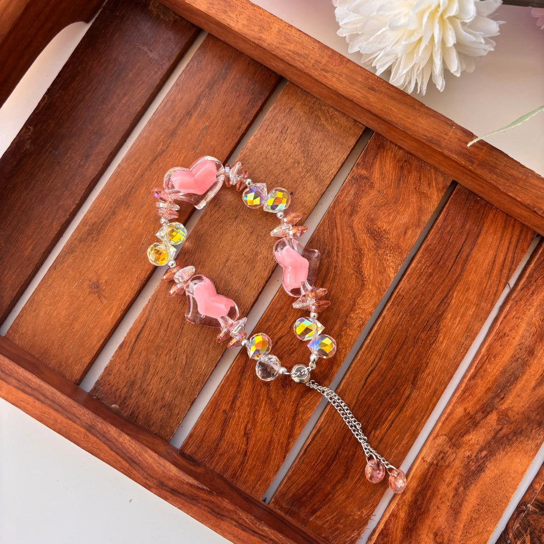 Crystal Heart Charm Bracelet – Adjustable