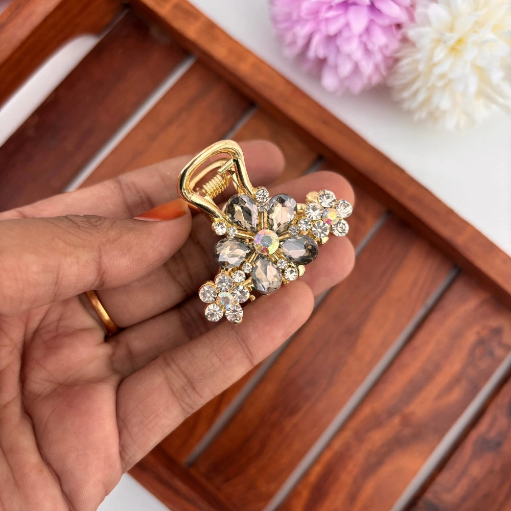 Premium Metal Triple Flower Hair Claw - Medium