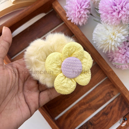 Blossom Fluff Fur Scrunchie | Soft Plush Floral Hair Scrunchie for Women & Girls