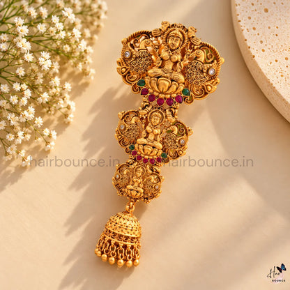 Royal Lakshmi Peacock Temple Jada Billa with Jhumka Hangings
