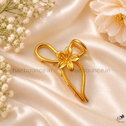 Golden Bloom Bow Hair Claw – Medium