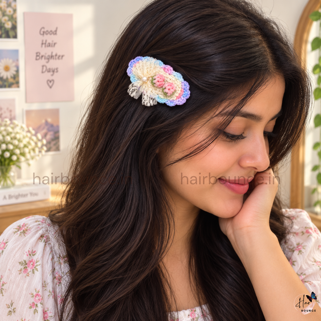 Pastel Lace & Rose Premium Handmade Crochet Hair Clips – Pack of 5