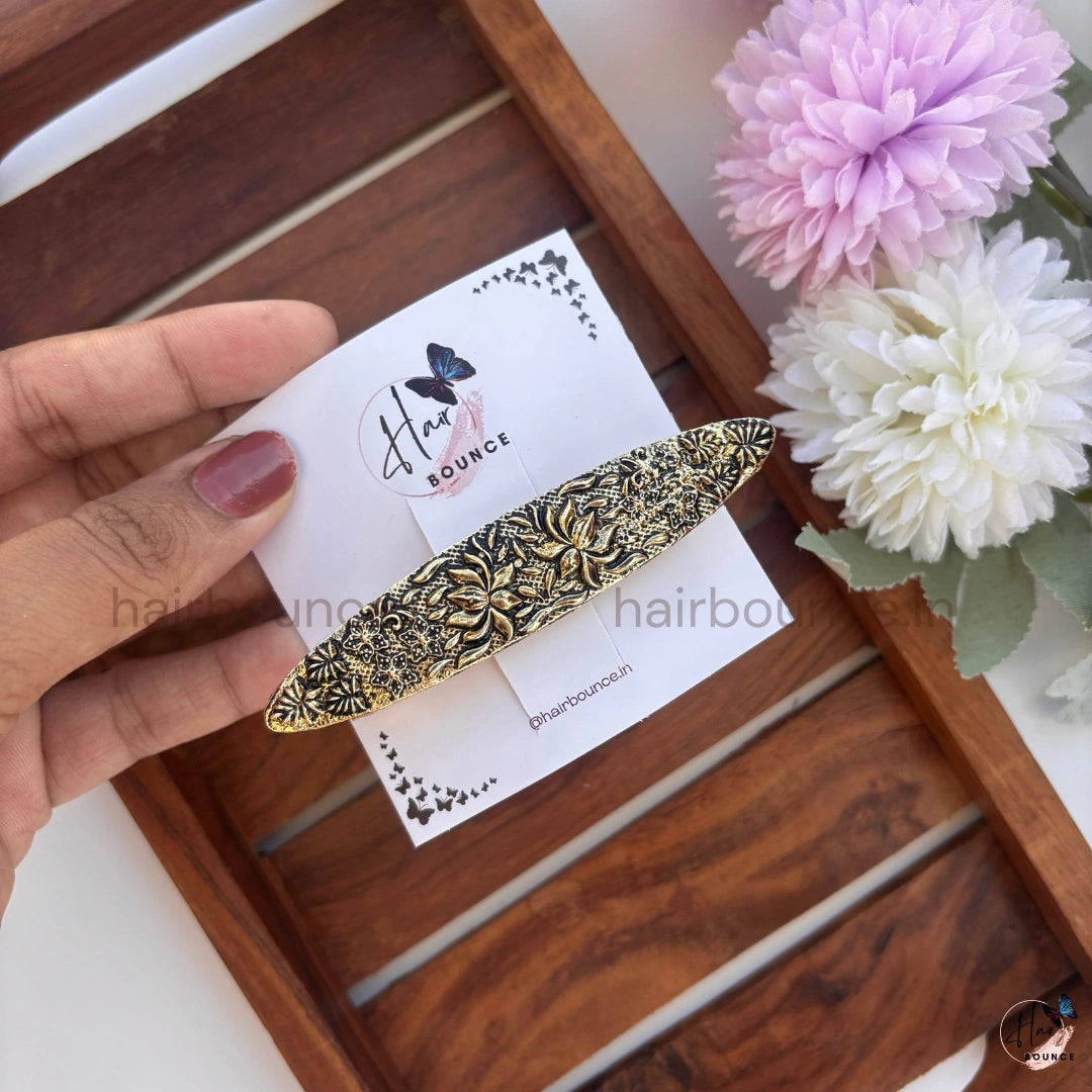 Vintage Floral Engraved Hair Barrette