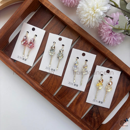 Elegant Crystal Flower Drop Hair Pins