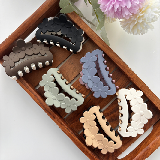 Dual Colour Flower Curve Hair Claw - Medium