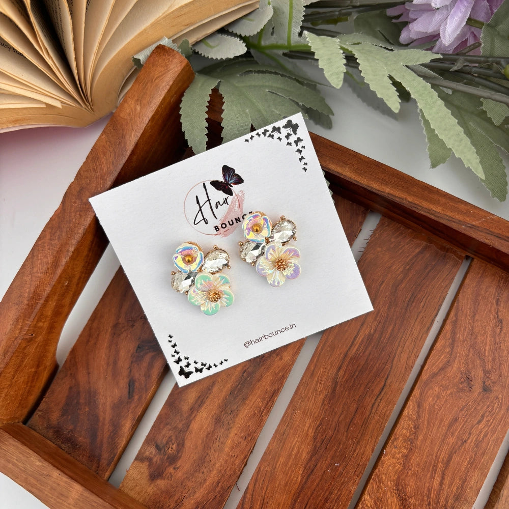 Iridescent Bloom Crystal Studs - White