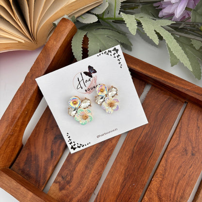 Iridescent Bloom Crystal Studs - White