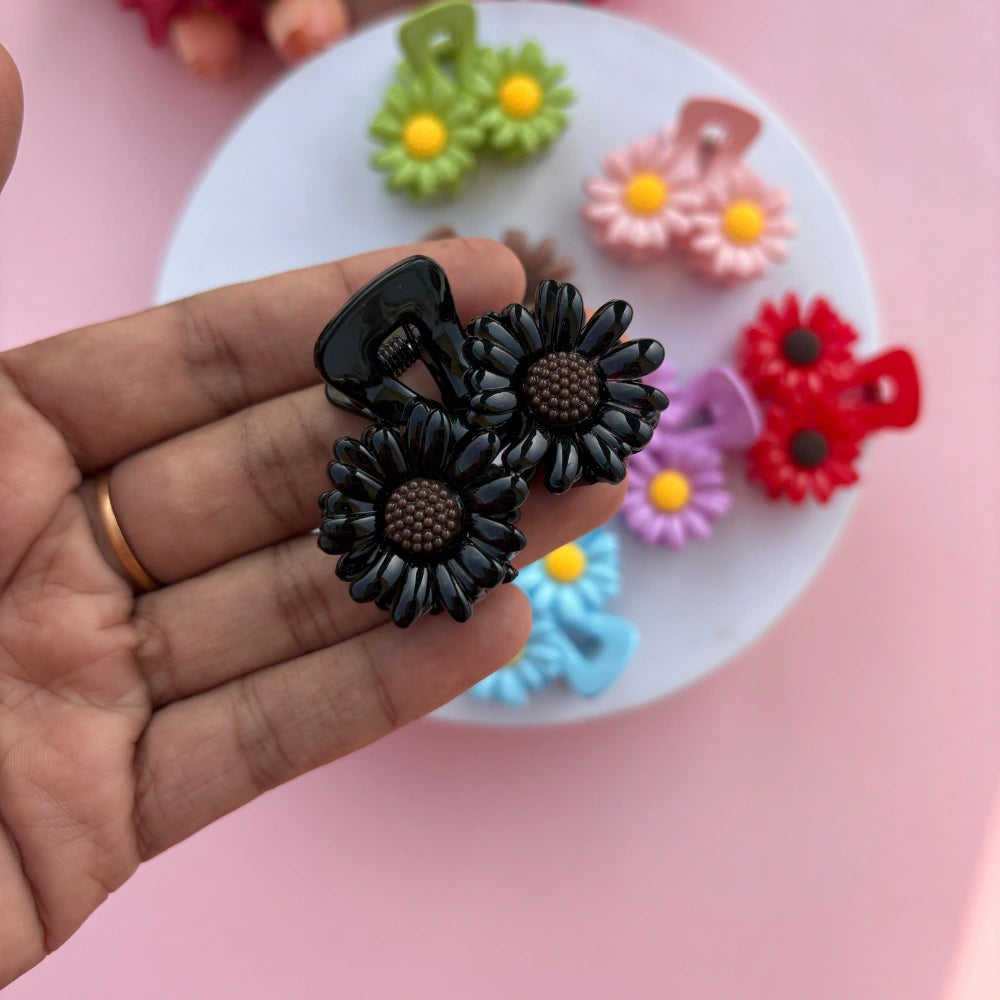 Double Flower Shinny Finish Hair Claw - Medium