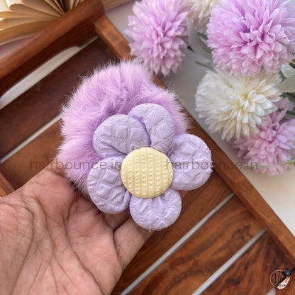 Blossom Fluff Fur Scrunchie | Soft Plush Floral Hair Scrunchie for Women & Girls
