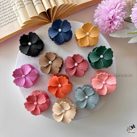 Pearl Matte Hibiscus Flower Hair Claw - Small