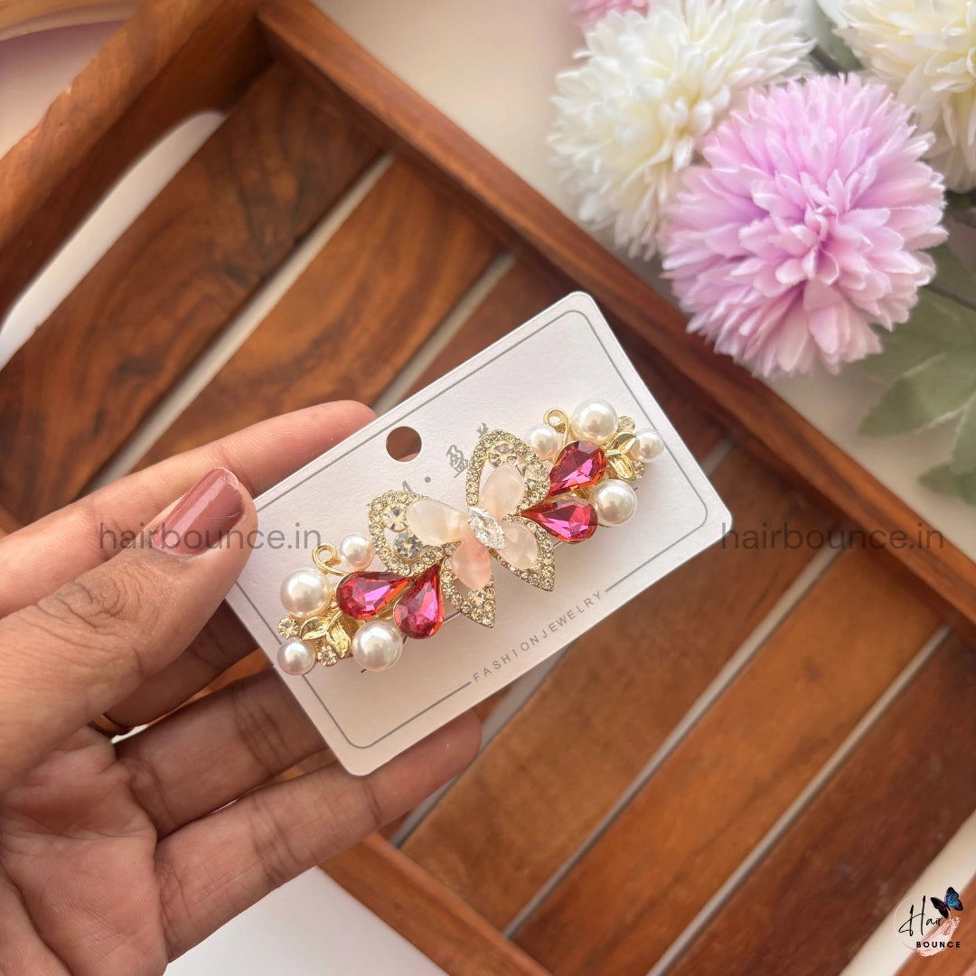 Pearl Blossom Butterfly Center Hair Clip