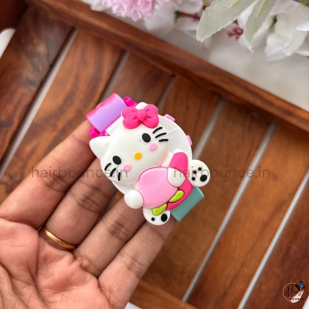 Hello Kitty Flip-Top Kids Decorative Wrist Watch – Cute Character Silicone Strap