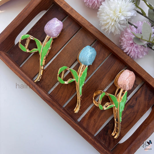 Tulip Bloom Metal Hair Claw - Large