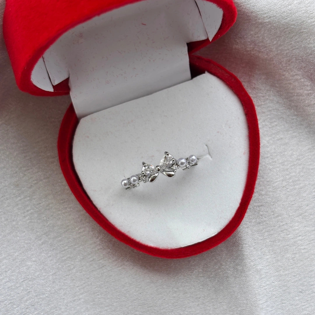 Pearl Bow Stone Ring – Adjustable