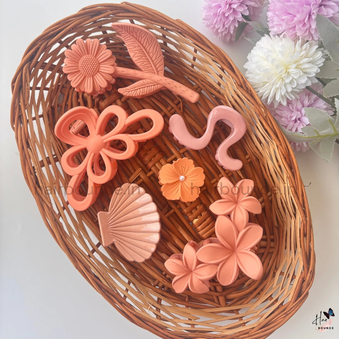 Coral Bloom Hair Claw Hamper – Set of 6