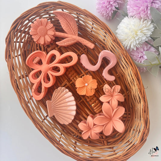 Coral Bloom Hair Claw Hamper – Set of 6