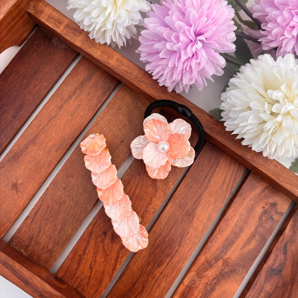 🌸 Peach Glow Pearl Petal Set – 2 pcs