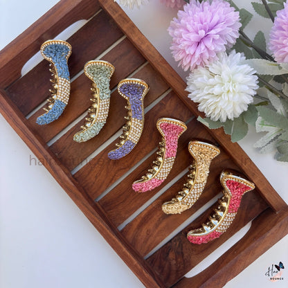 Royal Pearl Mosaic Curved Hair Claw – Premium Designer Banana Clip