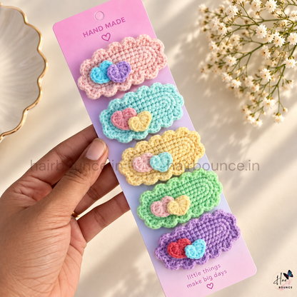 Heart Premium Handmade Crochet Hair Clips – Pack of 5