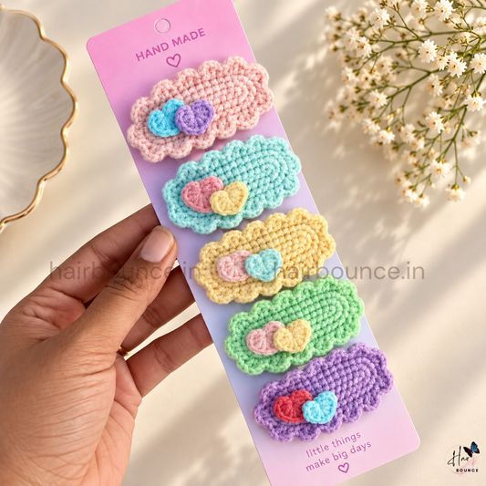 Heart Premium Handmade Crochet Hair Clips – Pack of 5