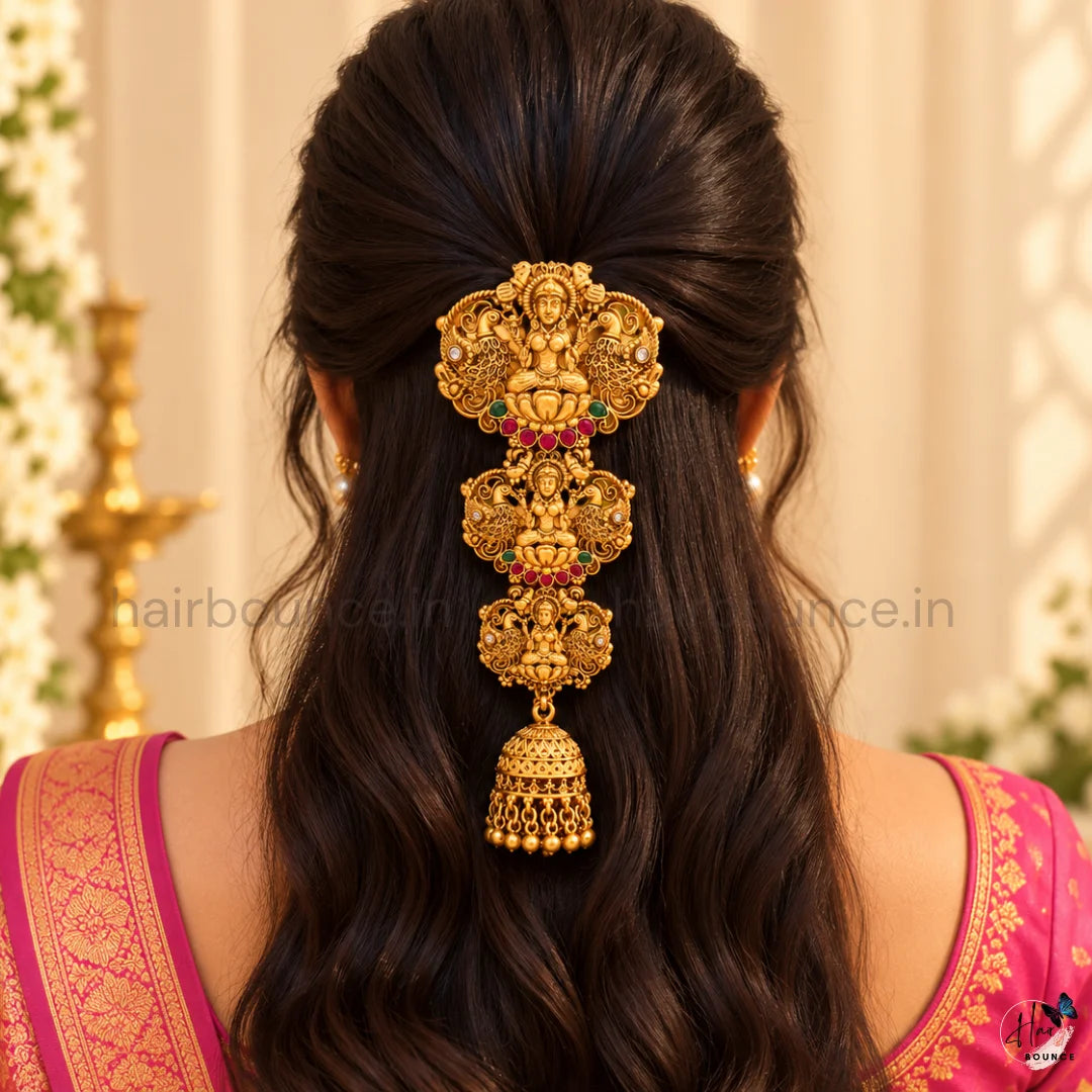 Royal Lakshmi Peacock Temple Jada Billa with Jhumka Hangings