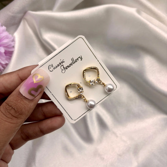 Pearl Cube Drop Earrings