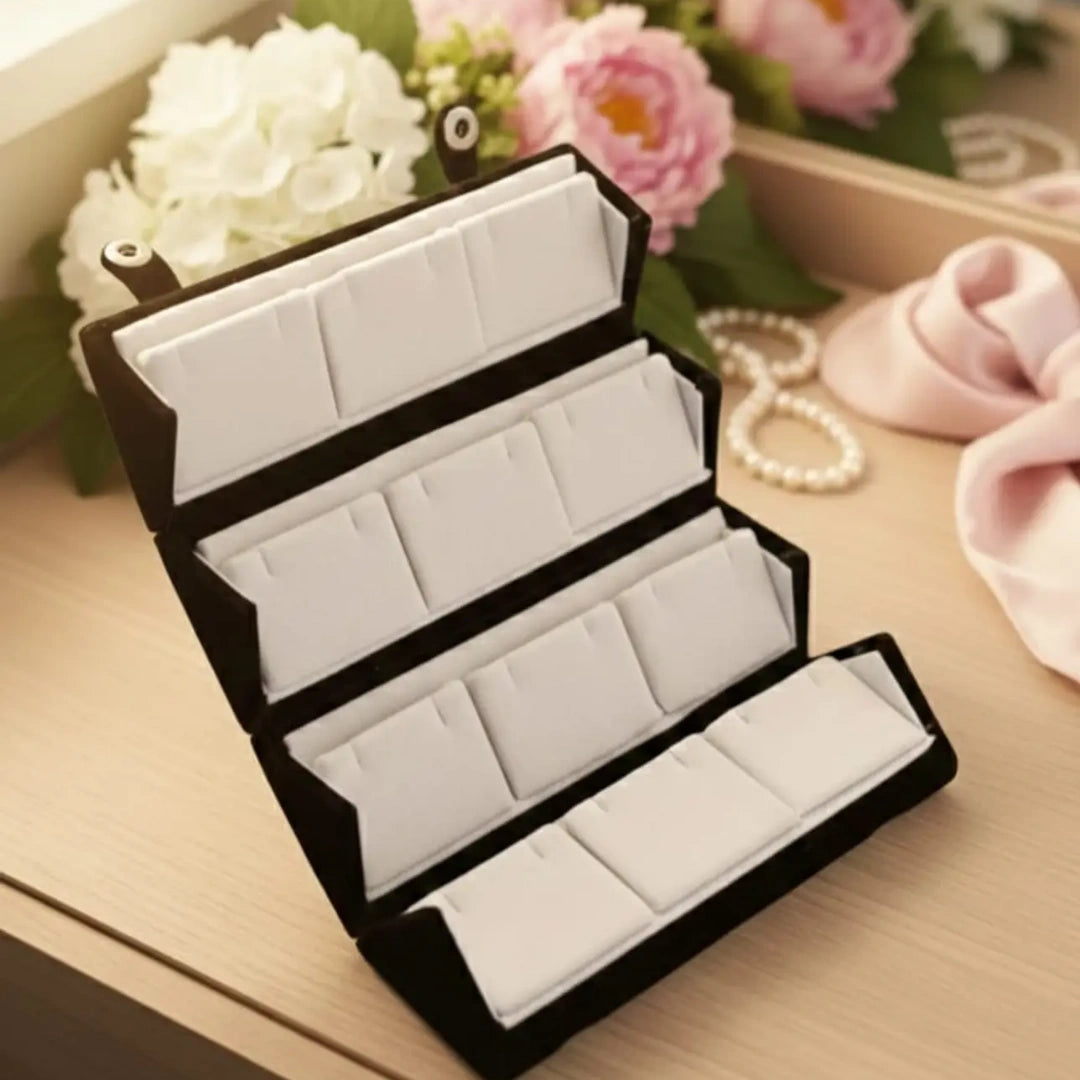 Black Foldable Multi-Slot Earring Box – 12 Slot Jewellery Organizer