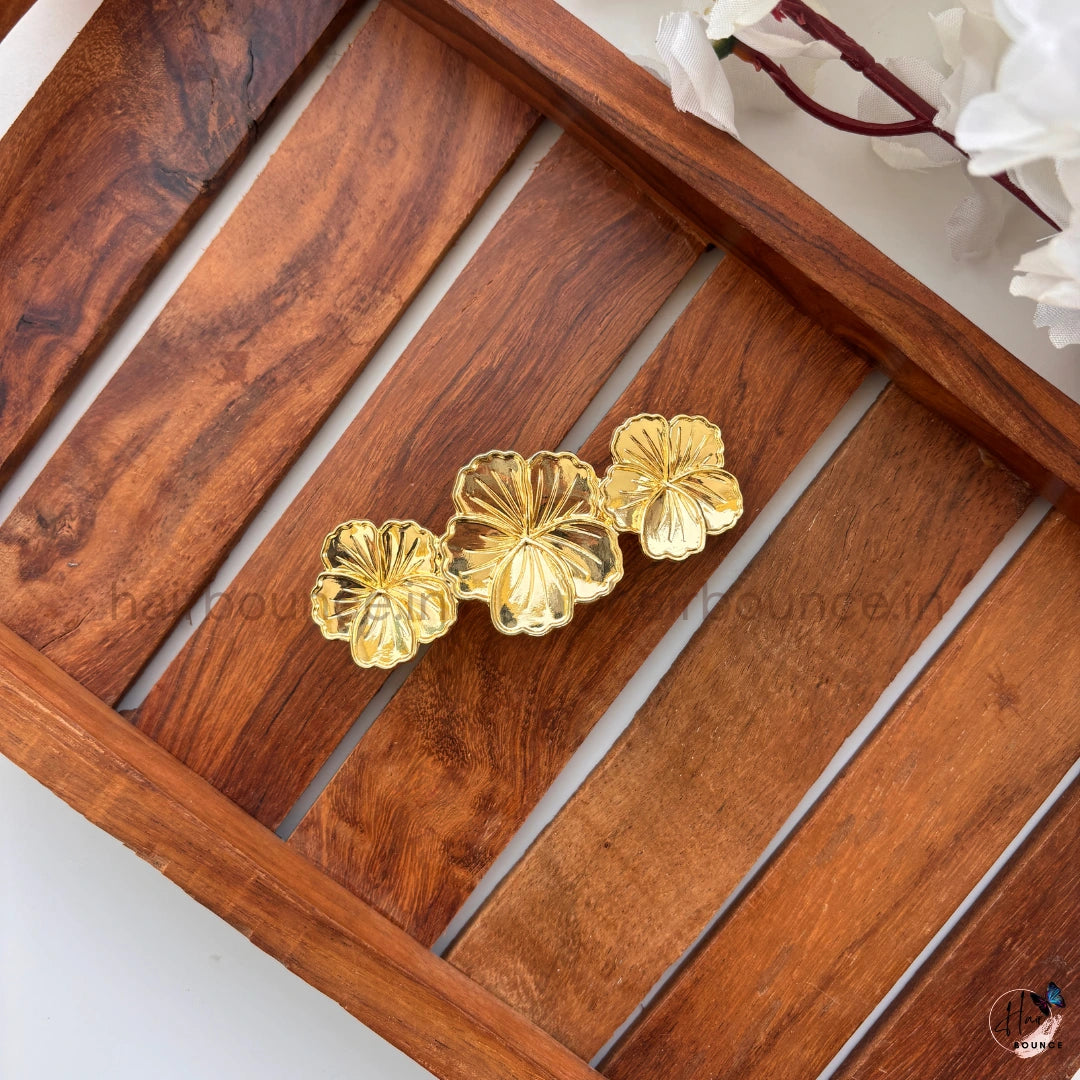 Lustre Bloom Metallic Floral Center Hair Clip