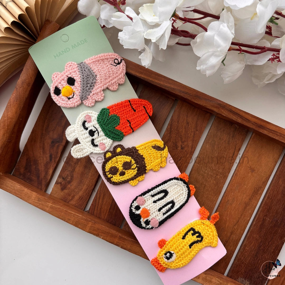 Cute Cartoon Crochet Hair Clips – Pack of 5
