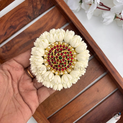 Traditional Floral Gajra Center Clip with Ruby Stones | Bridal Hair Clip for Women