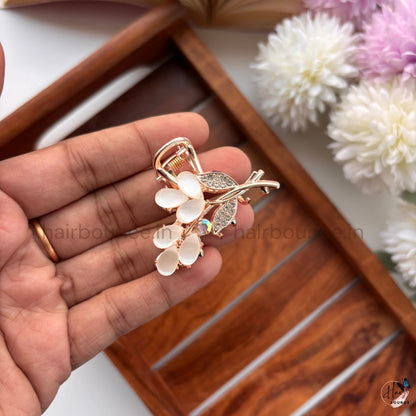 Rose Gold Premium Pearl Leaf Metal Hair Claw – Medium