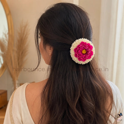 Rani Pink Lotus Floral Center Hair Clip