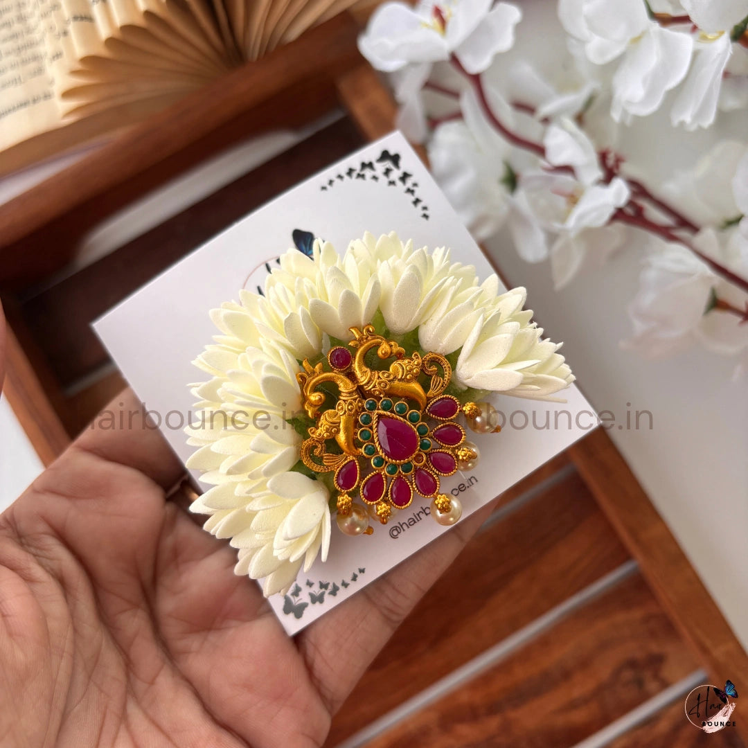 Traditional Kemp Peacock Floral Center Hair Clip